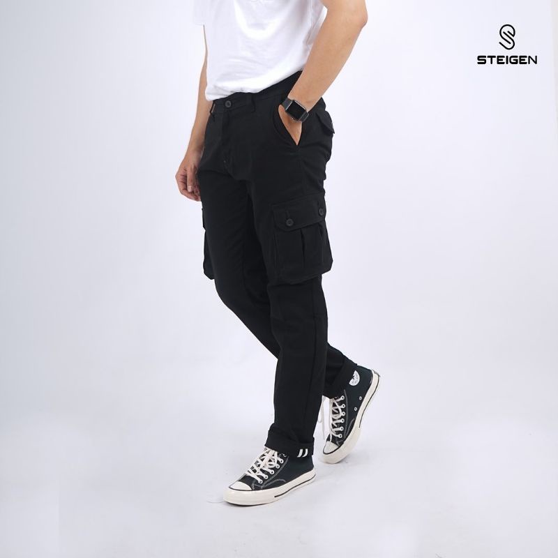 Celana Cargo Panjang Pria Standard Bahan Cotton Twill Hitam - Long Cargo Pants Pria - Cargo Panjang