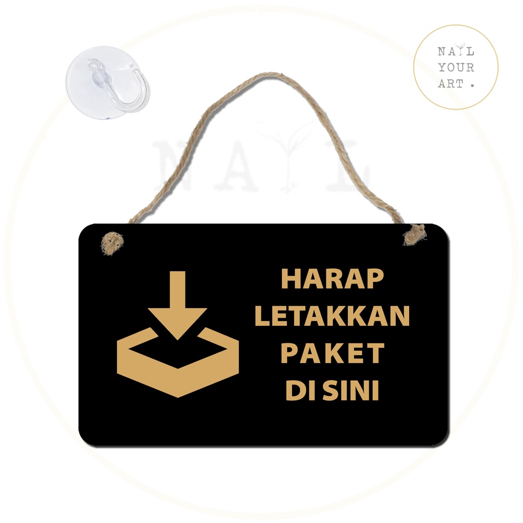 SIGN AKRILIK - HARAP LETAKKAN PAKET DI SINI - BAWAH - EMAS/HITAM 20x12