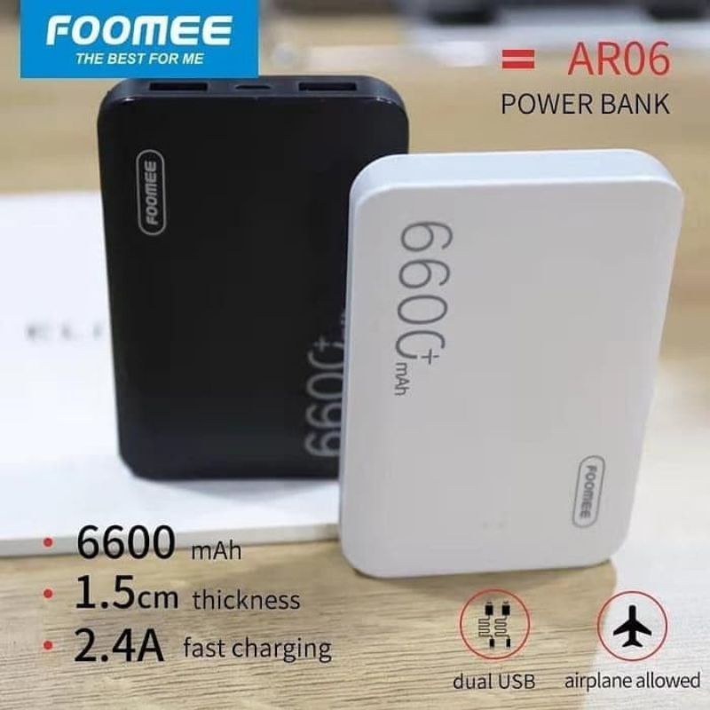 Foomee Power Bank AC06S 6600mAh 2USB PowerBank 6600mah Garansi Original Resmi