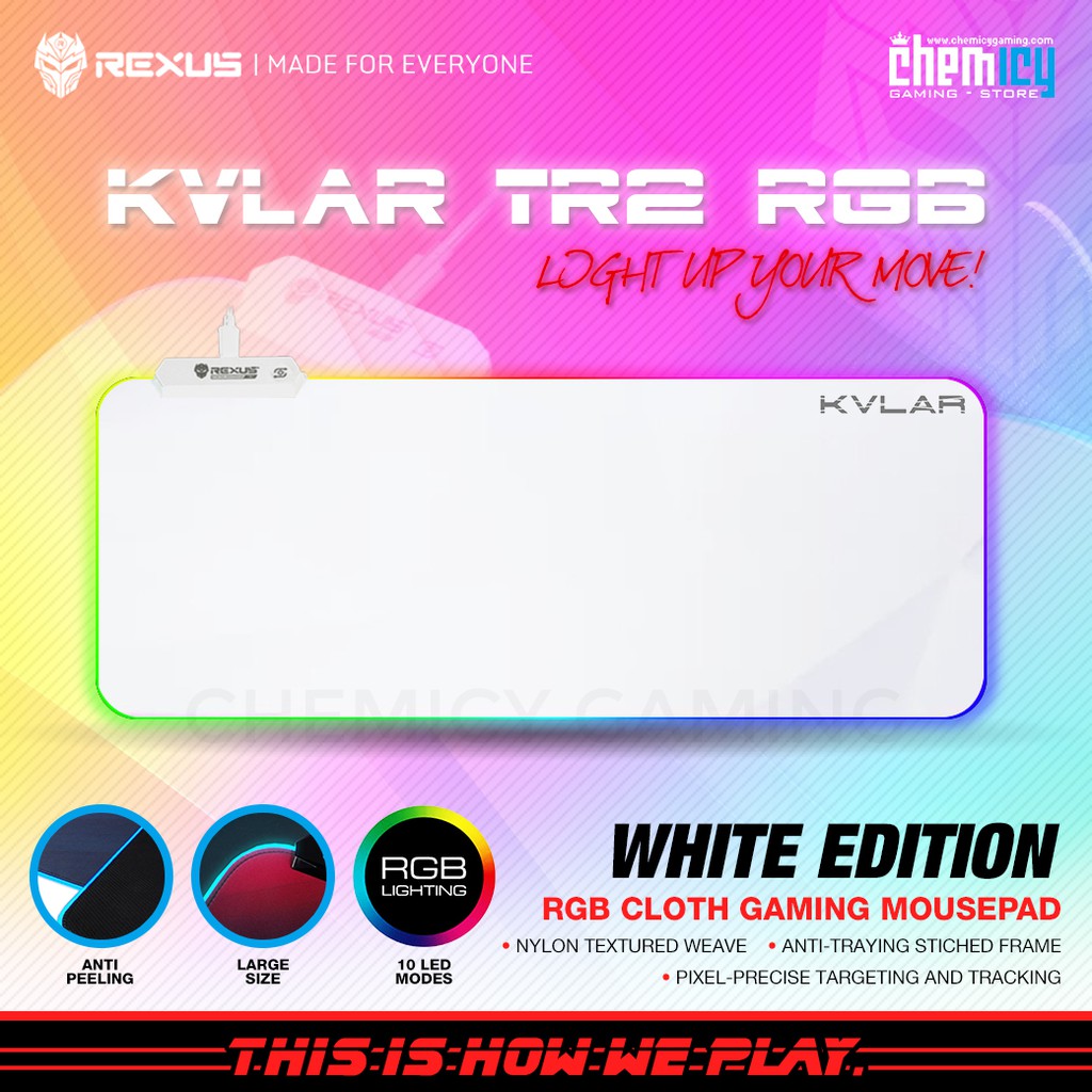 Rexus Kvlar TR2 White RGB Extended Cloth Gaming Mousepad