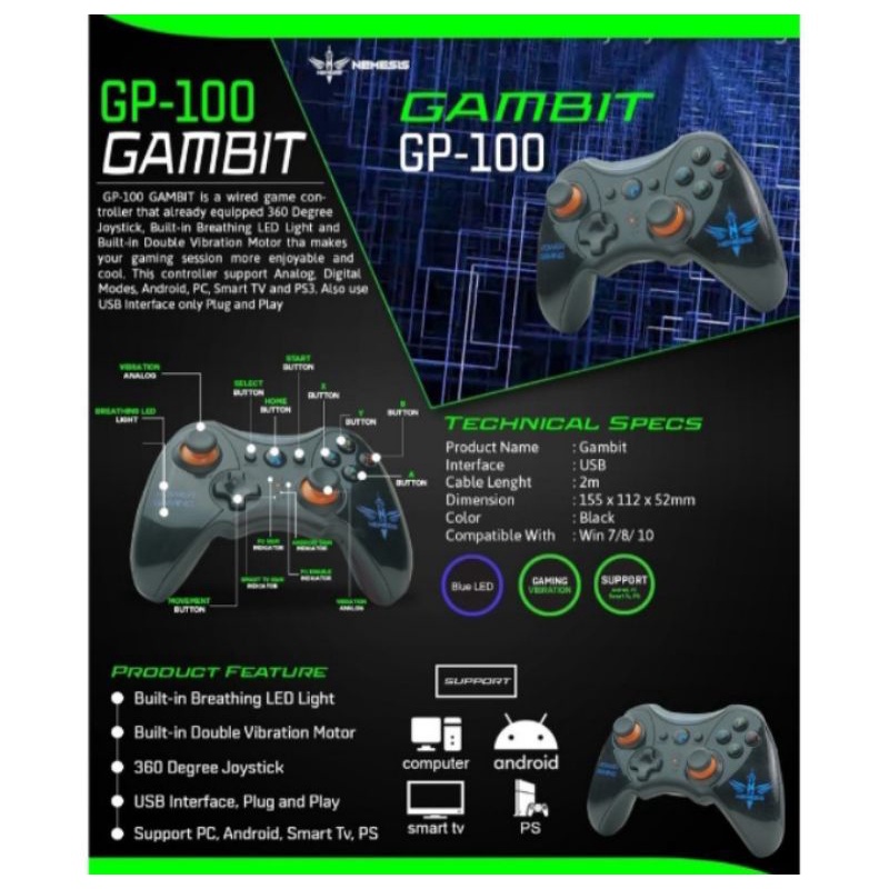 gampad single getar nyk nemesis Gp-100 Gambit joystic