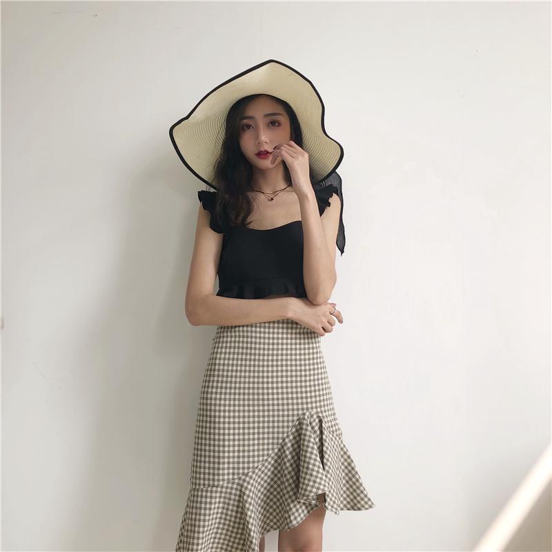 Fashion suit plaid fishtail half length ruffled skirt 