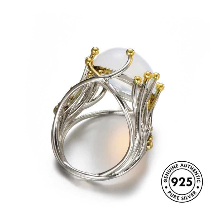 Cincin Batu Bulan Bahan 925 Sterling Silver Lapis Emas