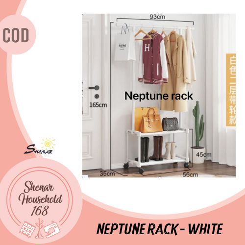 SHENAR - NEPTUNE RACK RAK GANTUNG LEMARI TERBUKA SERBAGUNA DENGAN RODA STAN HANGER BIG HANGER VIRAL UNIK RUMAH TANGGA KAMAR TIDUR KAMAR MANDI  - BISA COD