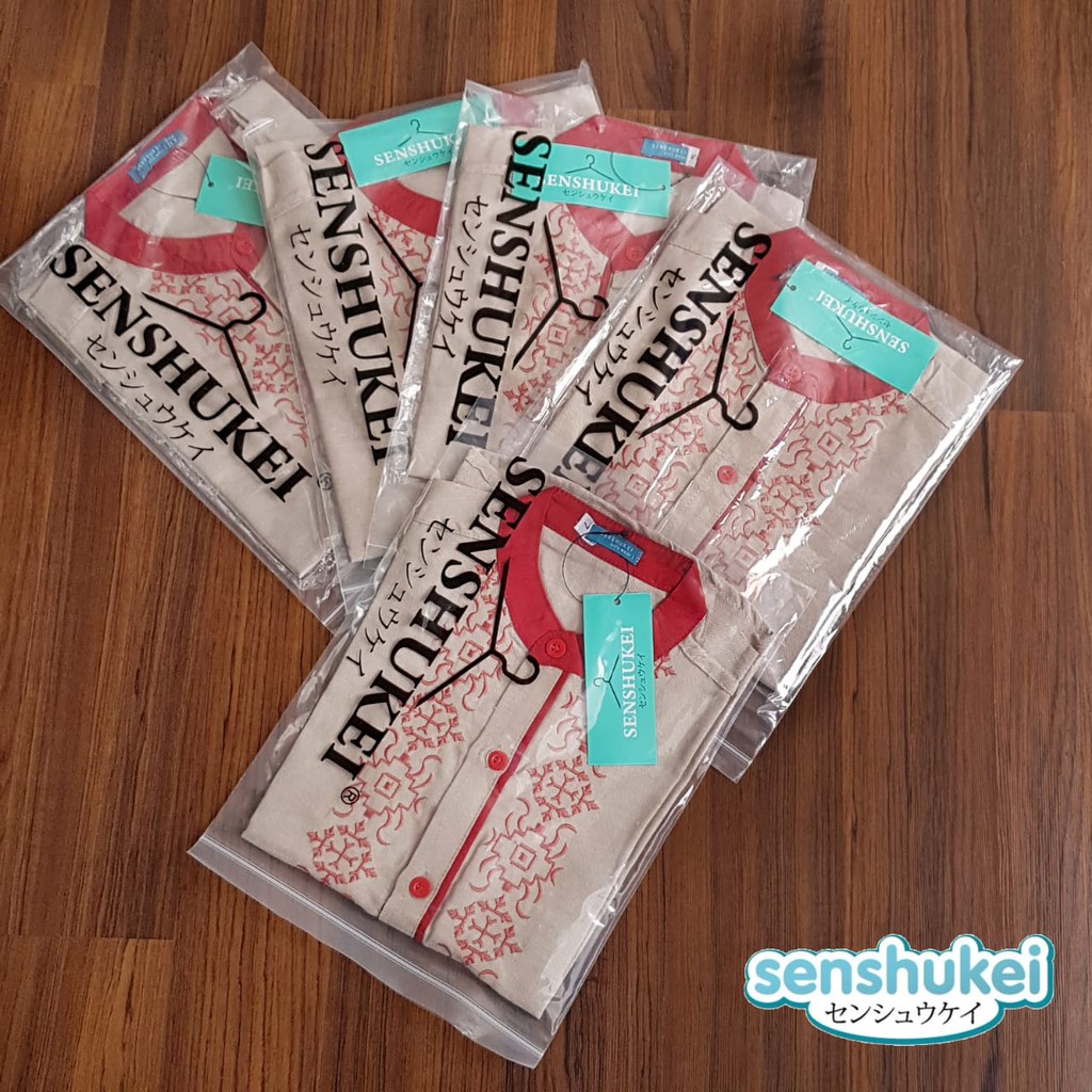 [Brandedbaby] 3-13T KEMEJA KOKO ANAK IMPORT SENSHUKEI LENGAN PENDEK BORDIR / KEMKO BIRU MERAH