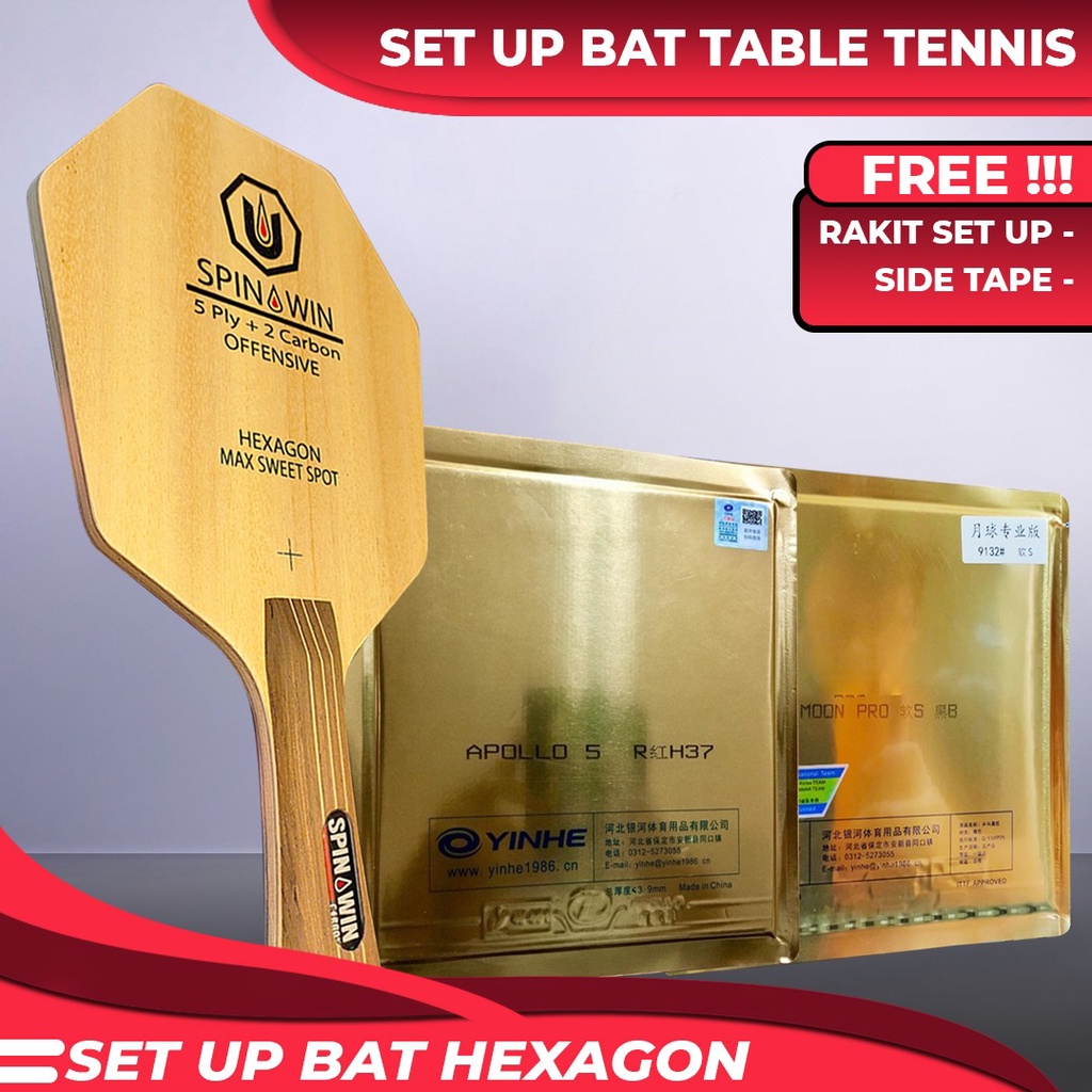 Setup Tenis Meja Spin Win Hexagon Yinhe Apollo 5 Moon Pro Soft