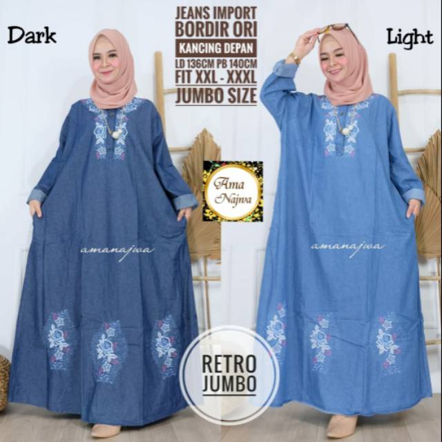 Retro jumbo gamis jeans ld 136 import