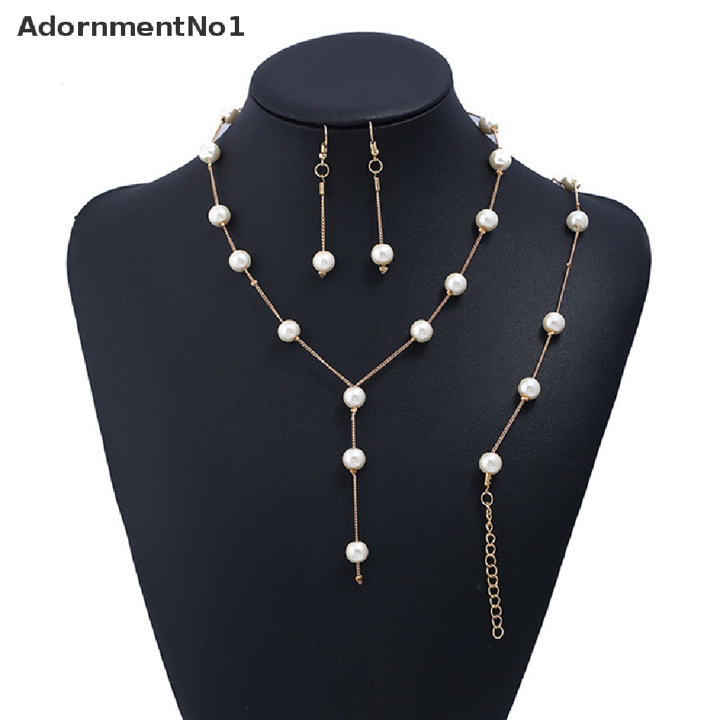 (AdornmentNo1) Set Kalung Choker + Gelang Tangan + Anting Tusuk Aksen Mutiara Imitasi Untuk Perhiasan Wanita