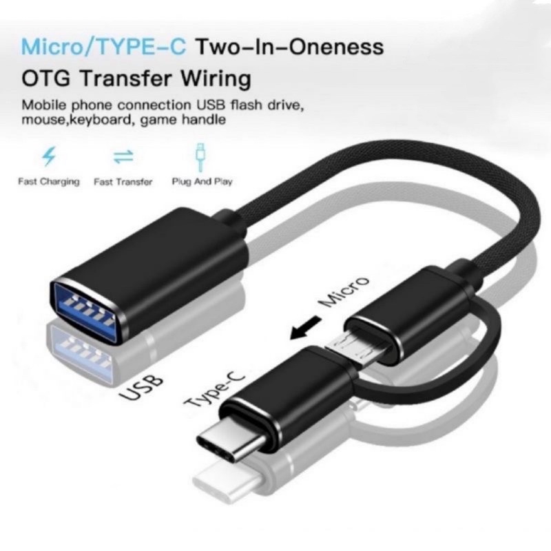 Kabel OTG 2 In 1 Type C / Micro Usb Adaptor OTG Data Cable 2in1 Fast Transfer