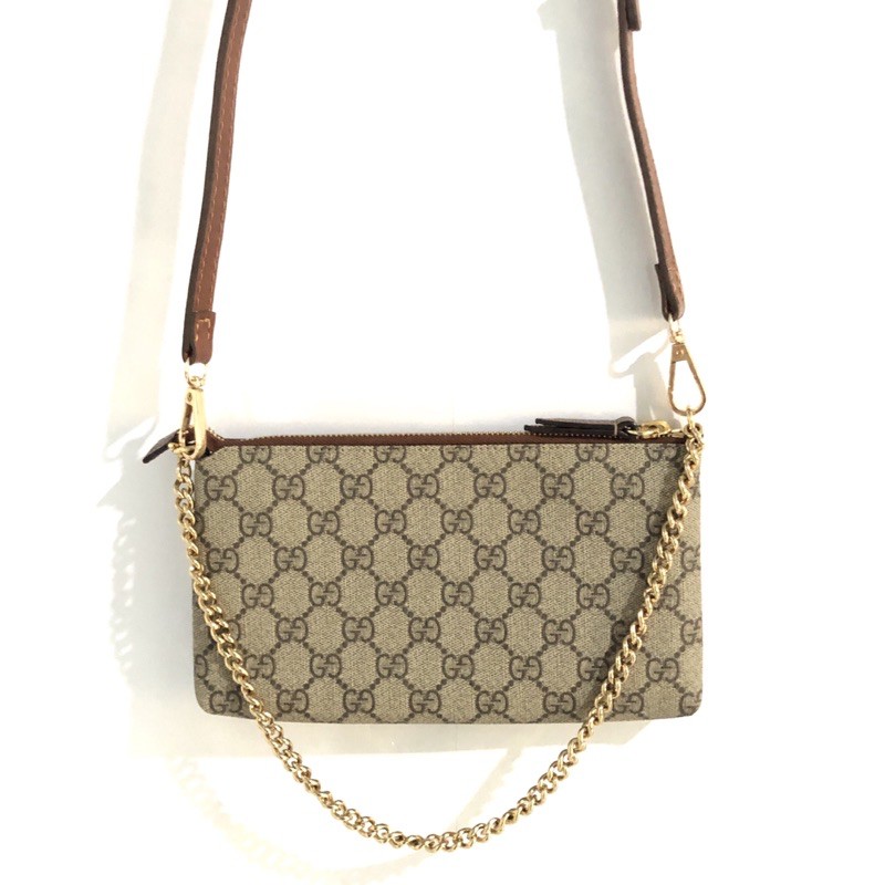 authentic preloved gucci GG supreme canvas wrist wallet monogram pochette woc crossbody chain clutch