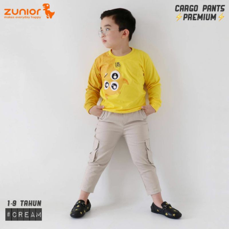 Celana Cargo Anak Zunior Premium Krem 1-12 Tahun