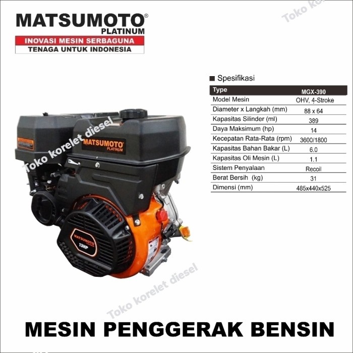 Mesin Penggerak Bensin 13HP MATSUMOTO MGX 390 Gasoline Engine