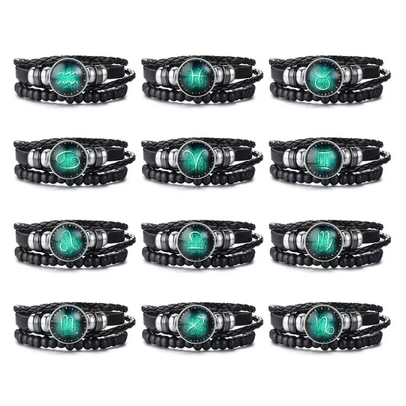 Gelang Zodiak AB13 Aksesoris Fashion Glow in The Dark Gelang Tangan Tali Zodiac Unisex