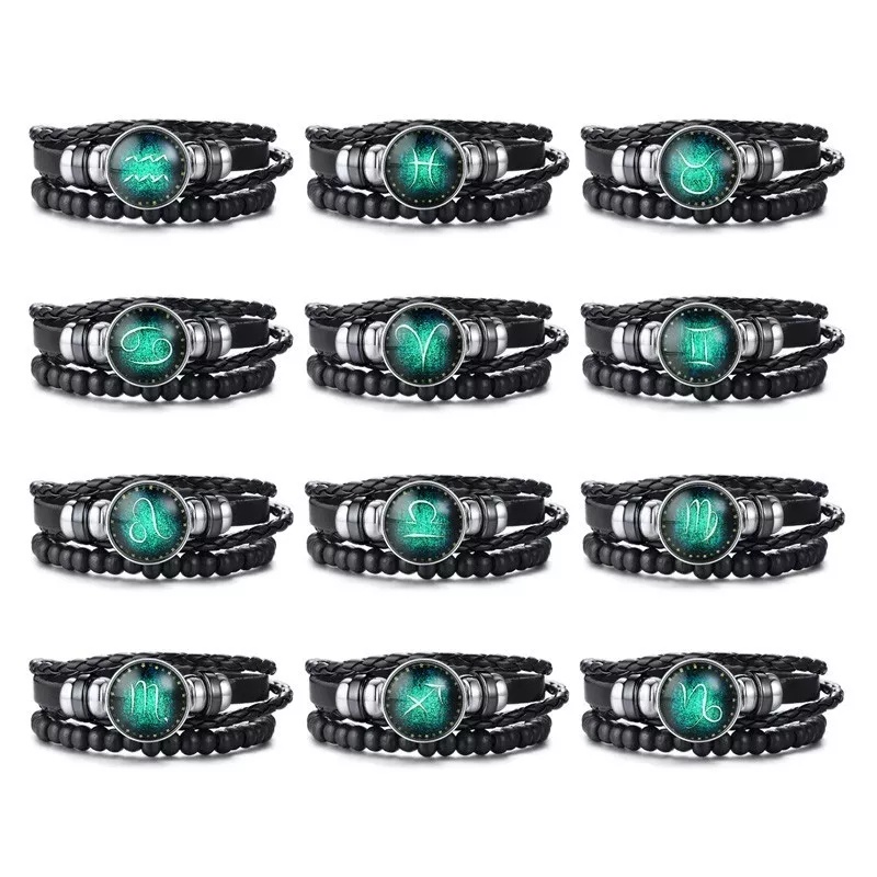 Gelang Zodiak AB13 Aksesoris Fashion Glow in The Dark Gelang Tangan Tali Zodiac Unisex