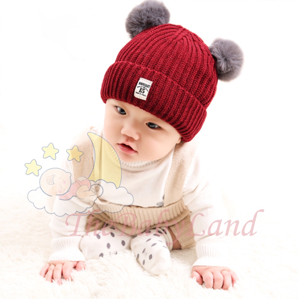 [1KG 14PCS] Babyland Topi Rajut Pompom Bulu Anak / Topi Kupluk Wool Rajut Hangat Bayi / Topi Anak Unisex