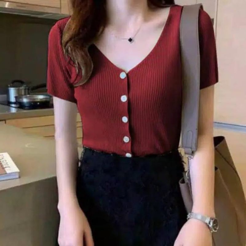 sweater rajut wanita kancing depan / songheykyo Rajut