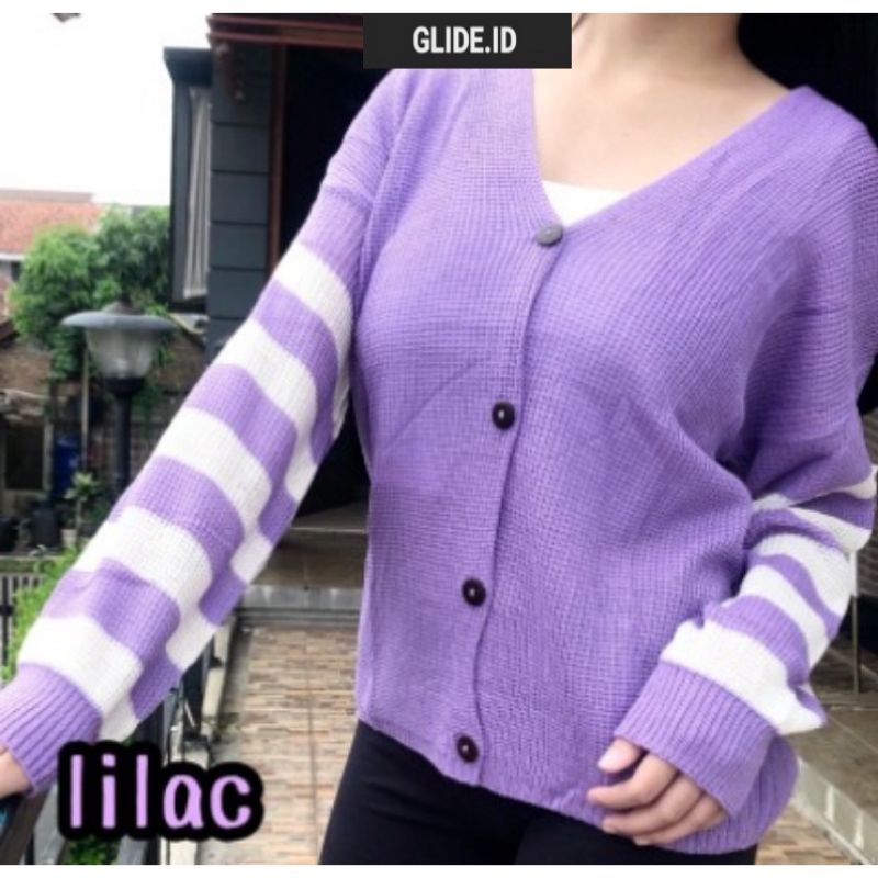 Cardigan Wanita Cancing Strip Lengan