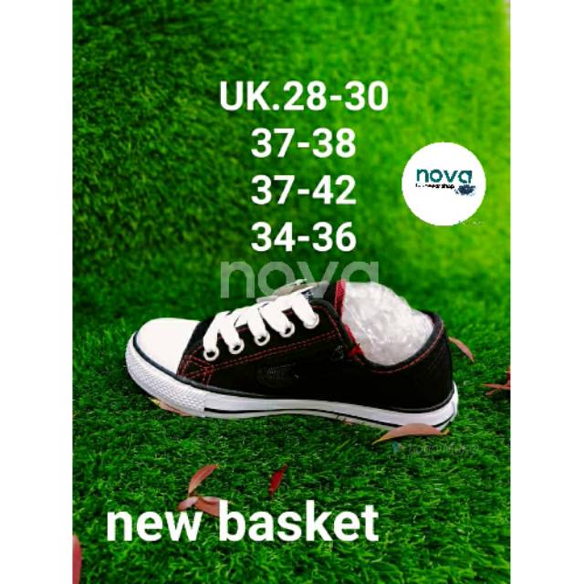 SEPATU NEW BASKET 338 LC (LOW CUT) BLACK RED CANVAS