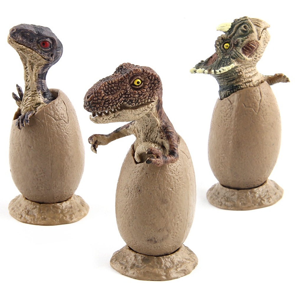 3pcs Kombinasi Telur Dinosaurus Jurassic Dinosaur Setengah Menetas Model Ornamen Buatan Tangan dengan Dasar