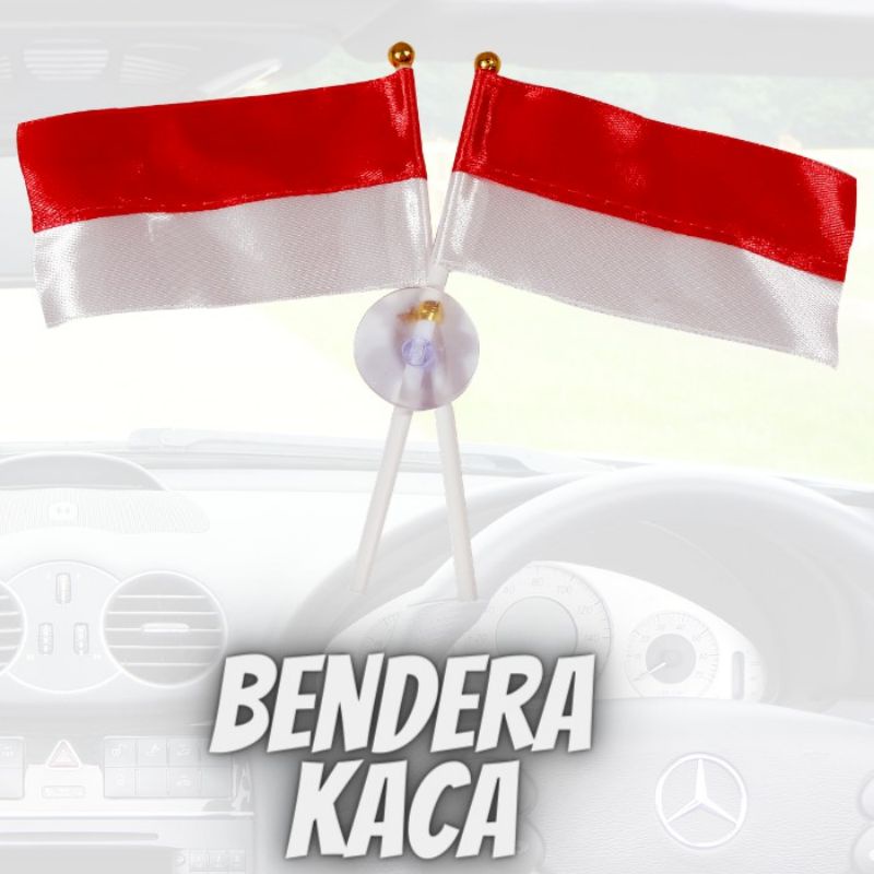 Bendera Kaca Merah Putih Bendera tempel silang hiasan dekorasi kaca mobil sepasang