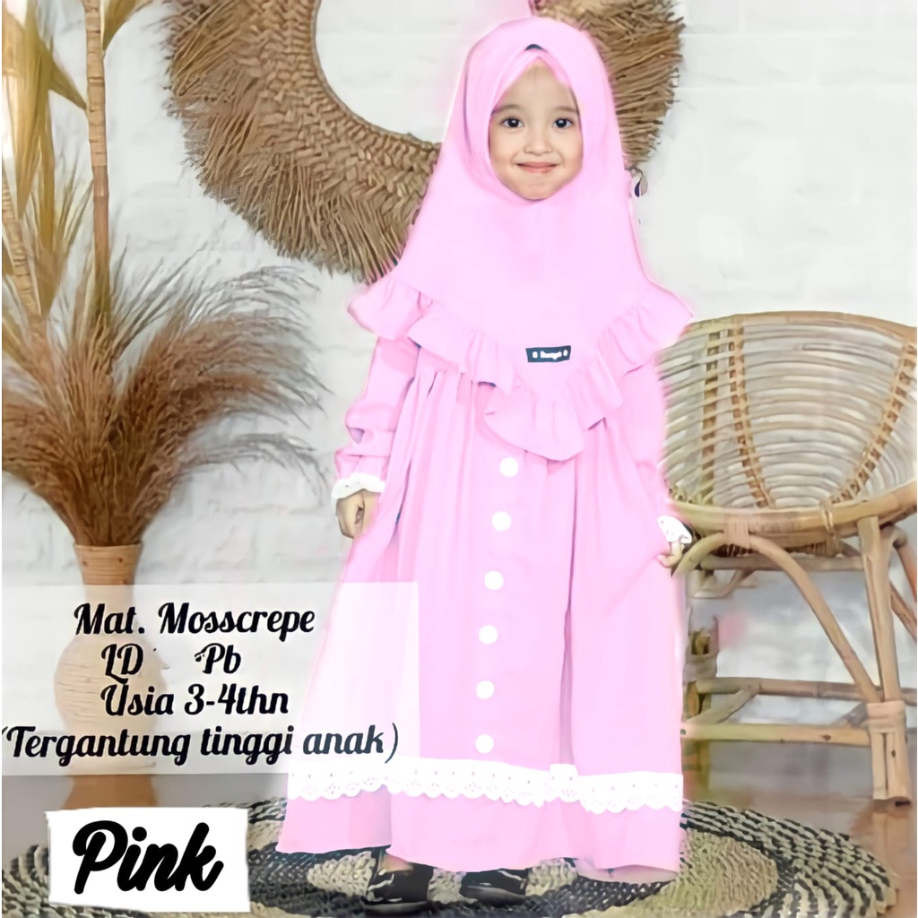 Baju Gamis Anak Perempuan Bahan Moscrep fre Kerudung 1 - 10 Tahun