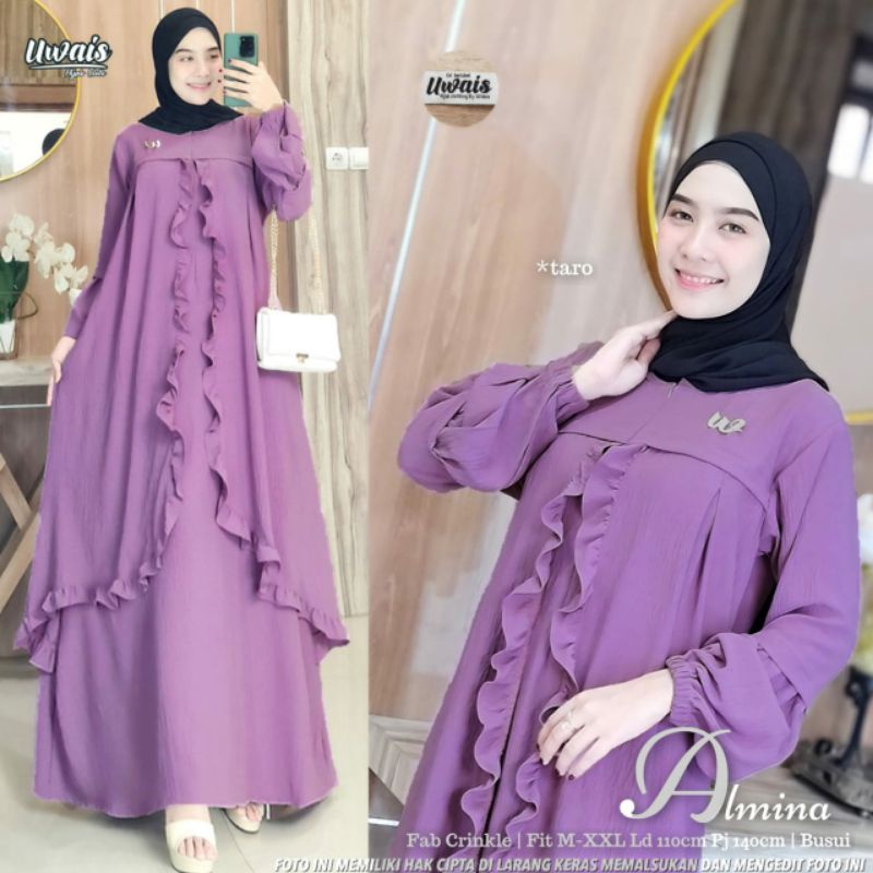 TERMURAH pakaian muslim wanita Almina maxy maxi dresa ori by uwais cringkel baju gamis murah kondang
