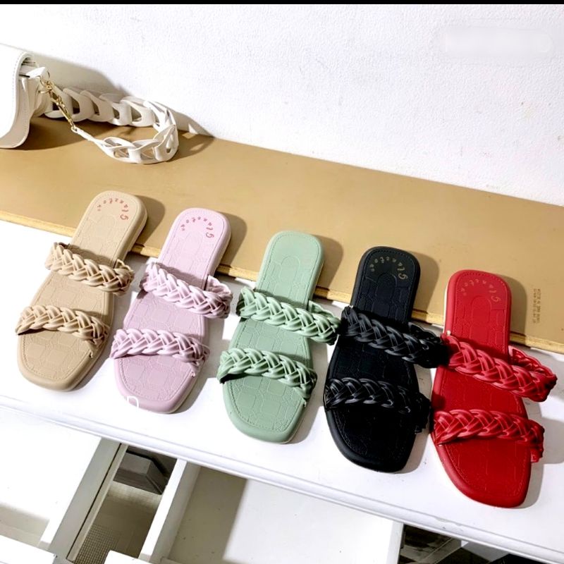 JN327_Sandal karet jelly wanita import terbaru #sandal wanita karet kepang ban 2#sandal wanita terla