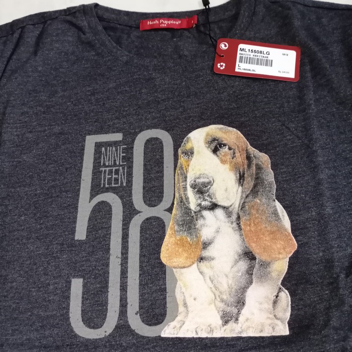 Baju Kaos T shirt Pria original Apparel Hush Puppies Men Basico Heritage Grey abu abu Size L
