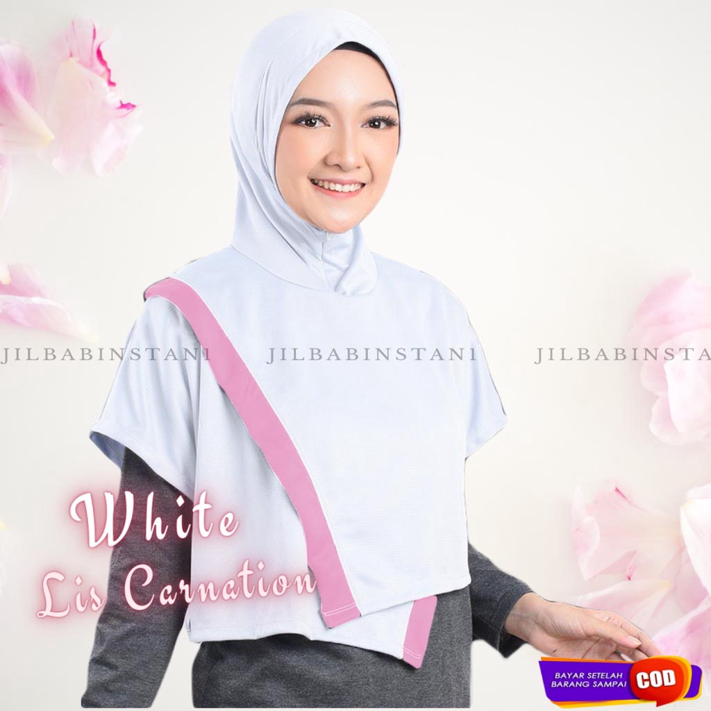 Jilbab Olah Raga Dry Fit- Hijab Sporty - Renang Olahraga Lari Senam Yoga Running Jogging Sepeda-WHITE CARNATION