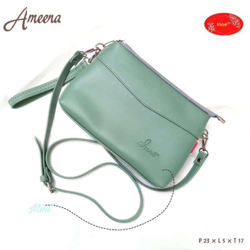 READY TAS AMEENA BAHAN KULIT SINTETIS SNOW  BY INOE || SLINGBAG WANITA