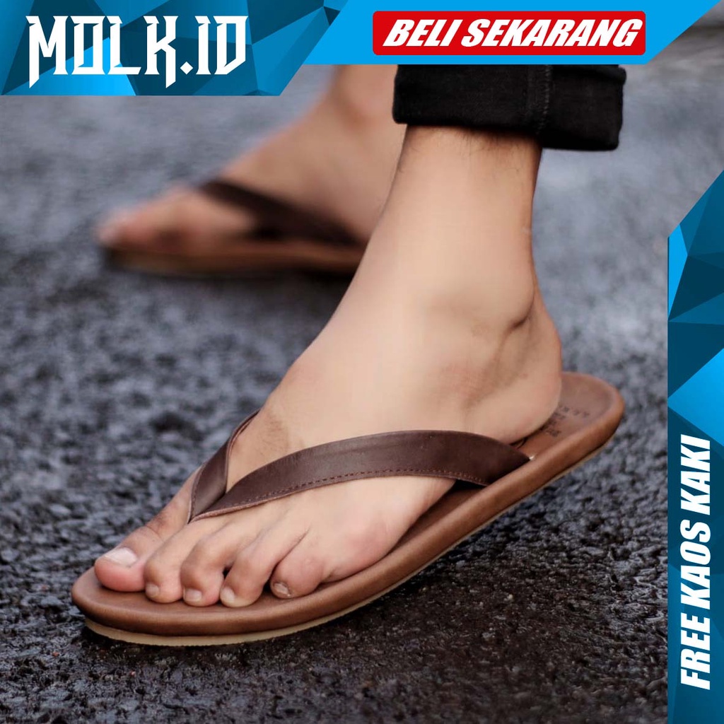 MOLK|Sandal Kasual Kulit Pria Original Model Jepit Pria Santai Ringan Brand Original CVNY Terbaru