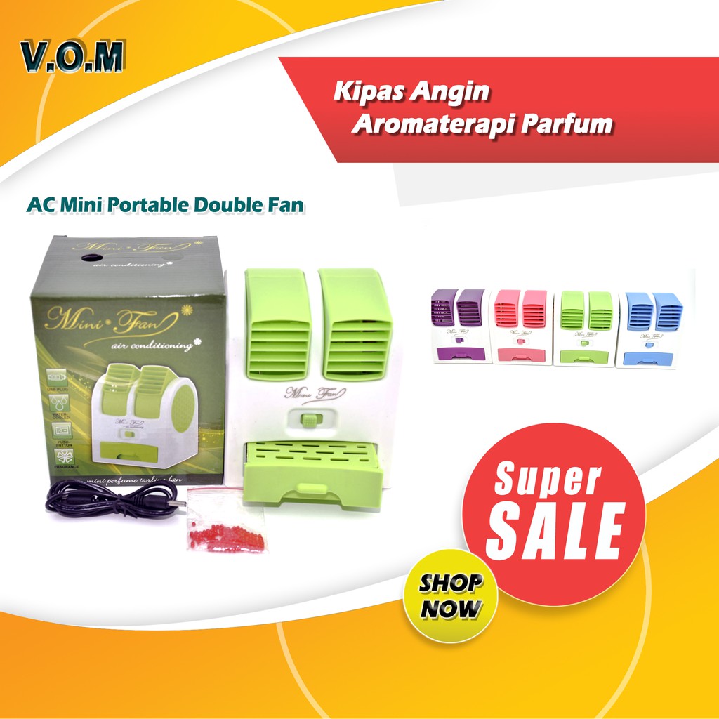 VOM Kipas Angin Aromaterapi Parfum / AC Mini Portable Double Cooler Fan
