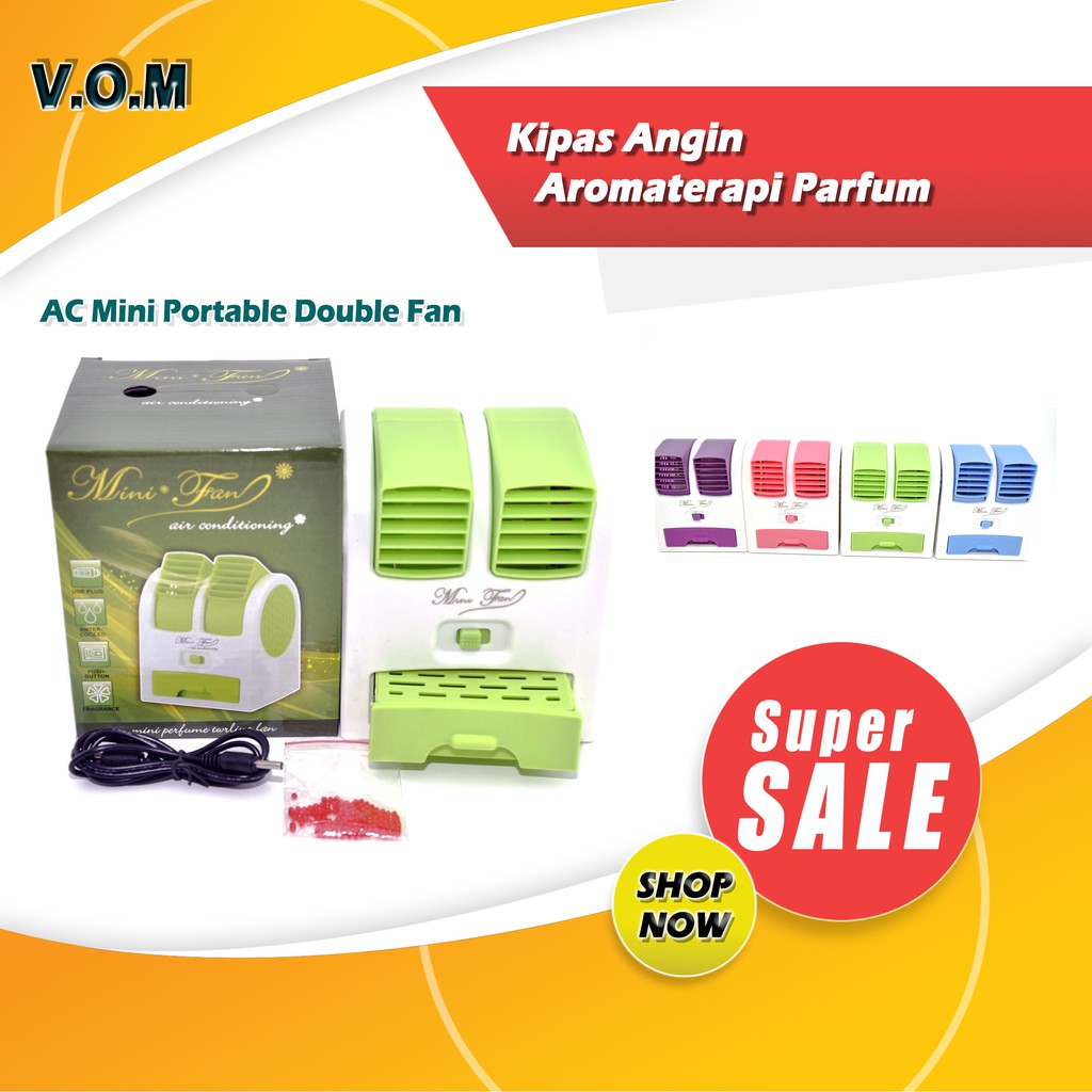 VOM Kipas Angin Aromaterapi Parfum / AC Mini Portable Double Cooler Fan - 0197