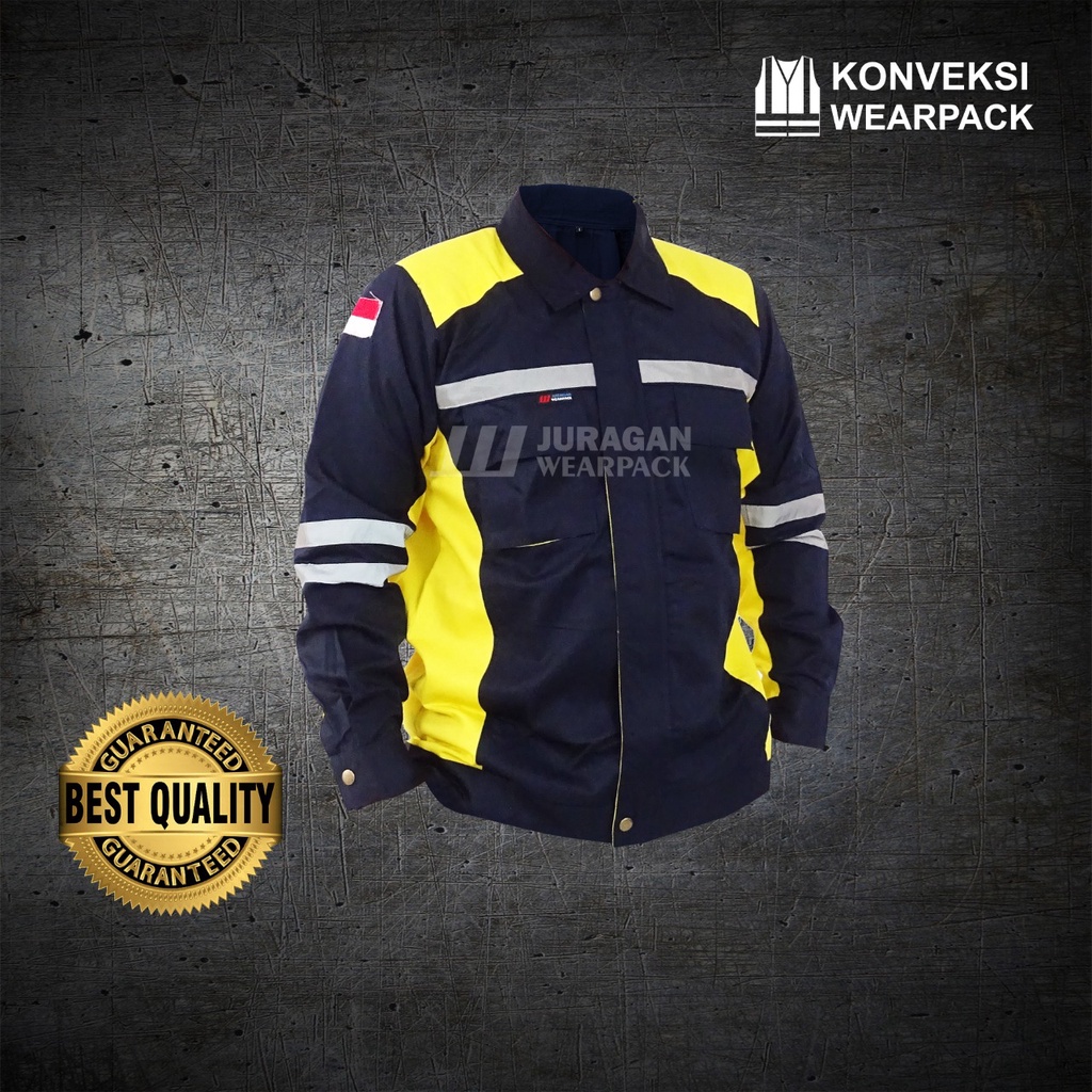 Wearpack Kerja Warna Kuning Kombinasi Biru Navy