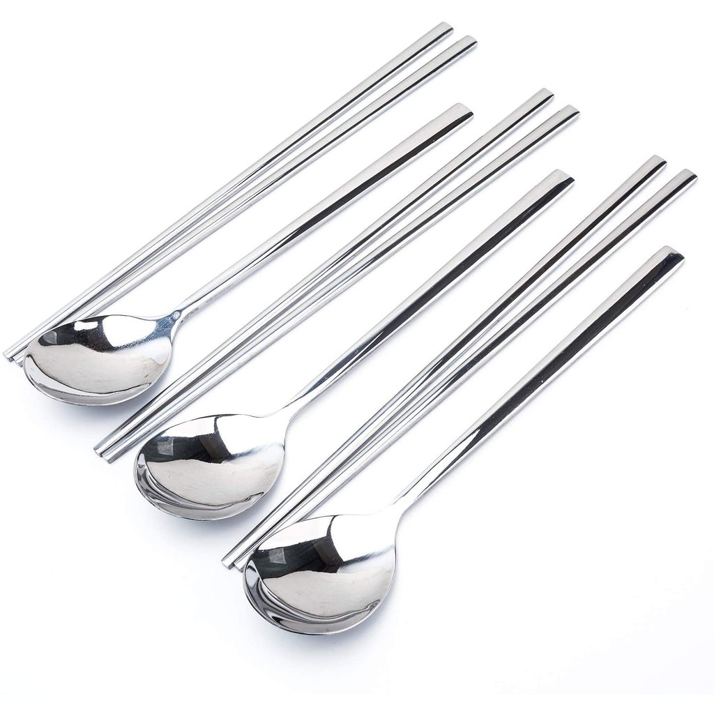 Sendok Sumpit Pipih Korea Stainless Sujeo Korean Spoon Chopstick