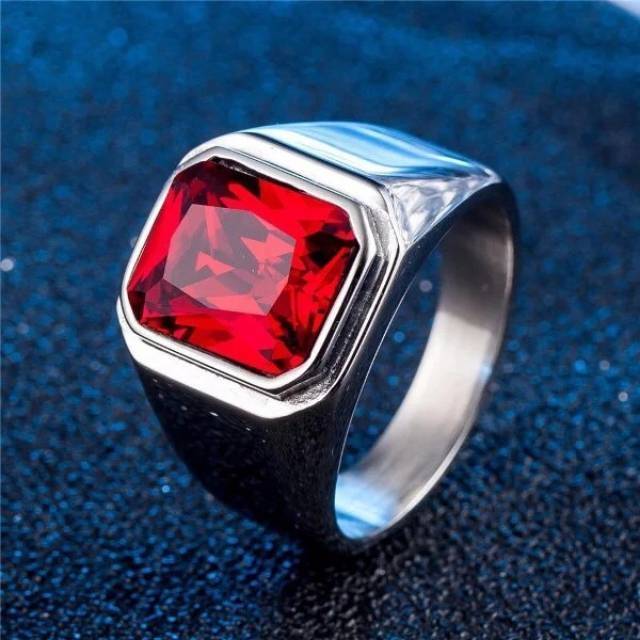 Cincin Batu Pria Diamond Red Ruby