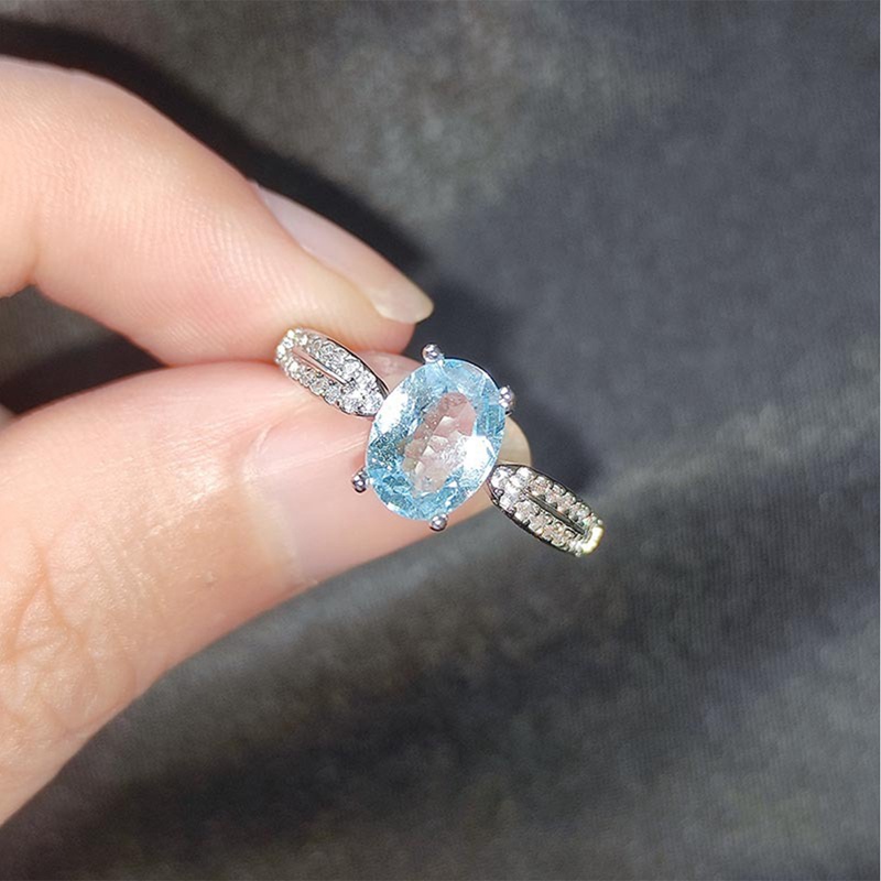 Fancyqube Cincin Silver 925 Hias Batu Permata Kristal Topaz Biru Untuk Wanita