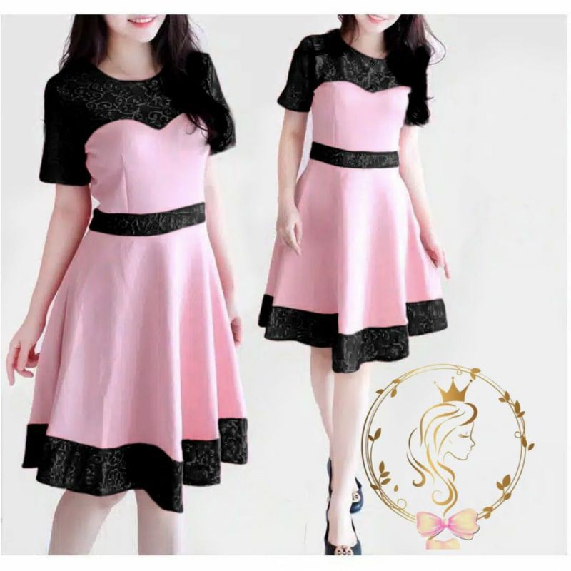 PCS DRESS ANGELA BAHAN BALOTELLI KOMBI BRUKAT CT PAKAIAN WANITA