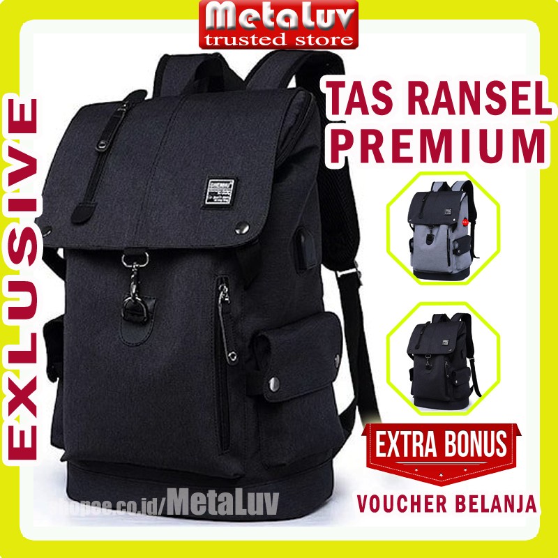 Tas Rangsel Pria Ransel Cowok Backpack Laki Laki Rancel Besar Hitam Polos Abu Grey Canvas Premium Te