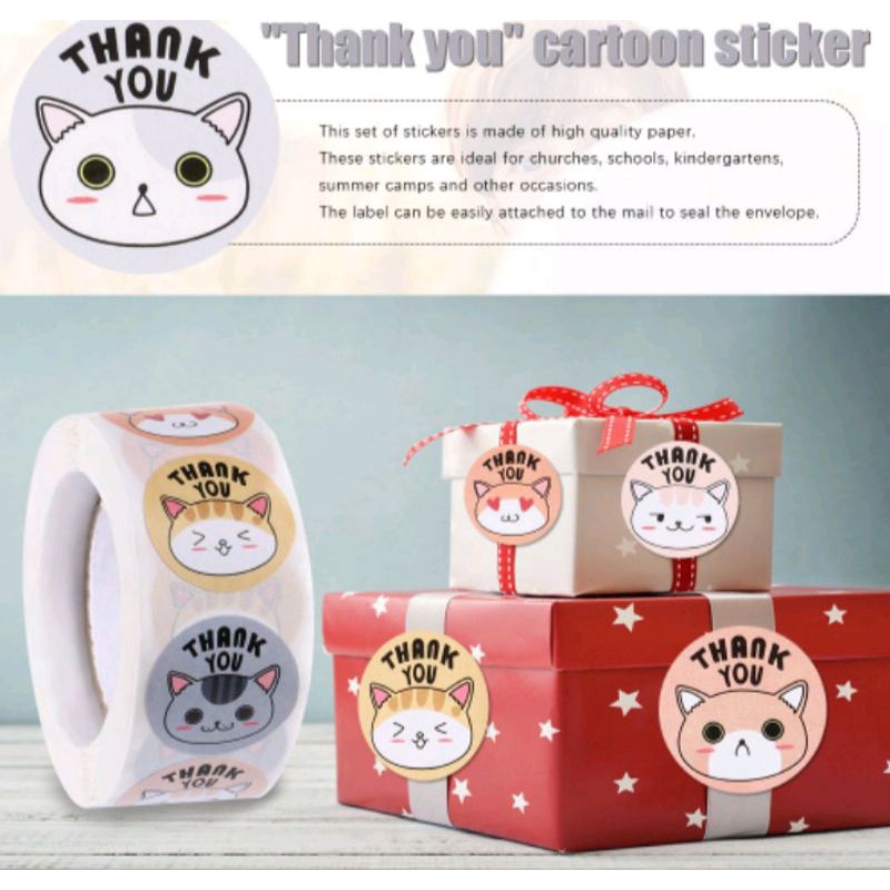 

(Ecer) 15Pcs Stiker Thank You Motif Kucing Lucu