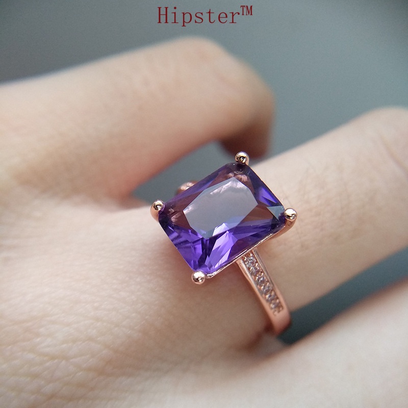 Hot Sale in Europe and America Domineering Inlaid Square Amethyst Rose Gold Ring