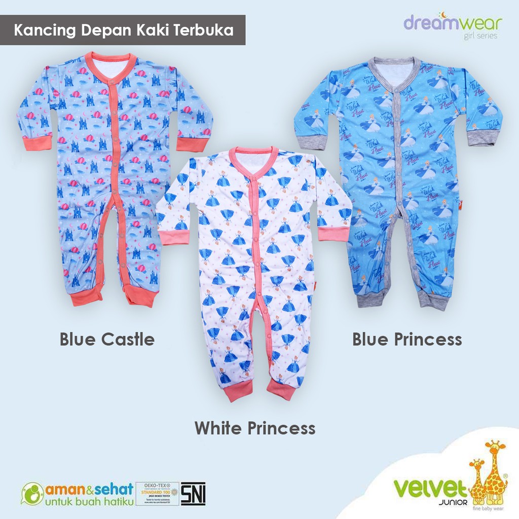 Sleepsuit VELVET DREAMWEAR BUKA Kaki  S M L BOY &amp; GIRL Model Kaki TERBUKA Dream Wear Sleep Suit