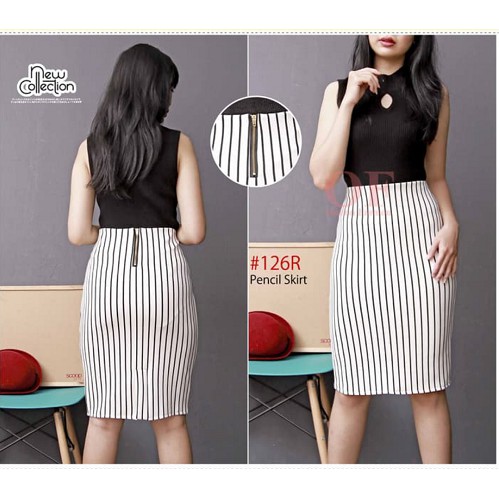 CNFASHION84-ROK PENSIL / ROK MIDI WANITA MOTIF SALUR / TERMURAH