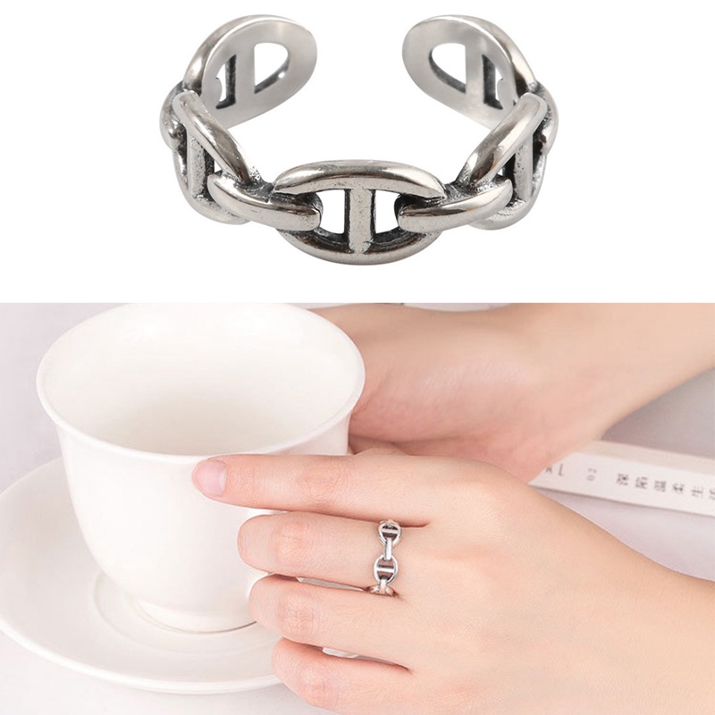 Cincin Rantai 925 Silver Adjustable Gaya Retro Untuk Wanita