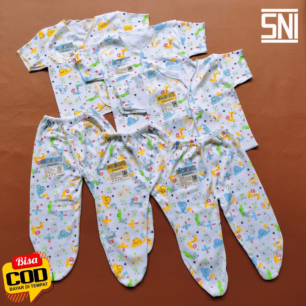 PROMO....!!! 6 PCS Baju Bayi Pendek dan Celana Panjang Kaki Tertutup Bayi Baru Lahir Special Quality SNI