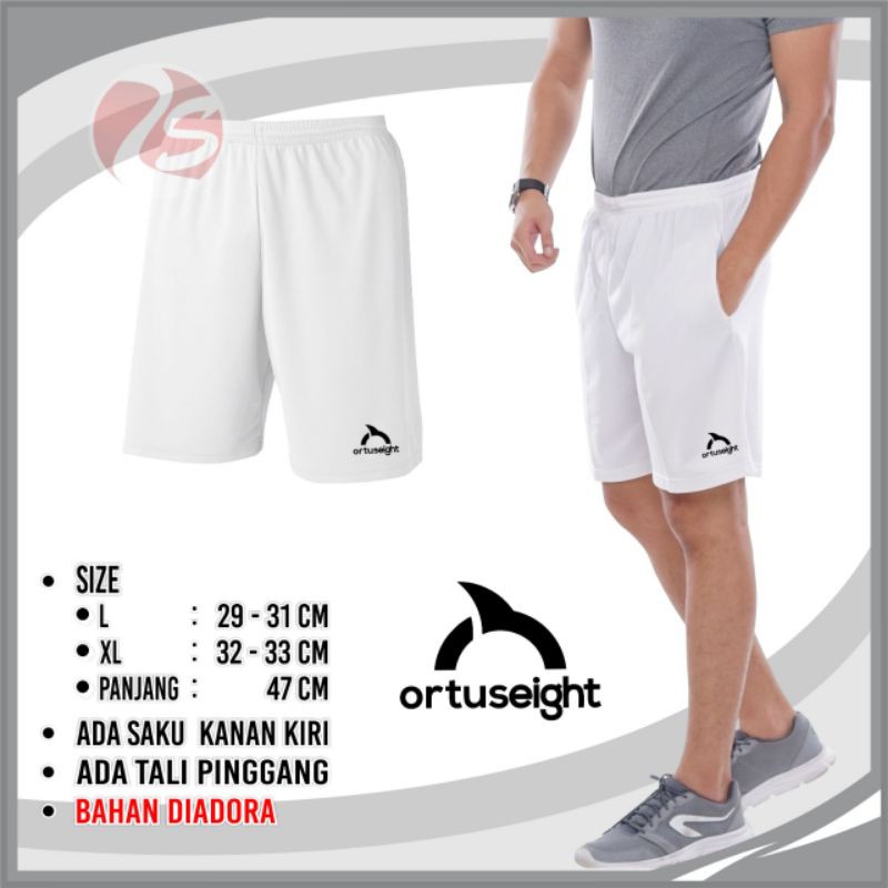 Celana pendek putih badminton tenis voli pingpong training pendek putih bulutangkis murah celana pendek pria bagus ada saku kanan kiri resleting bawahan olahraga pria short white kolor putih tes tni polisi celana polos putih kantong resleting celana pria-Ortuseigth
