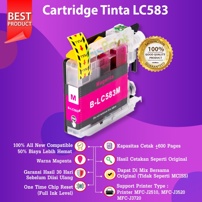 Original Brother LC583BK LC583 Black Cyan Magenya Yellow Ink Benefit Cartridge Tinta Printer MFC-J2510 MFC-J3520 MFC-J3720