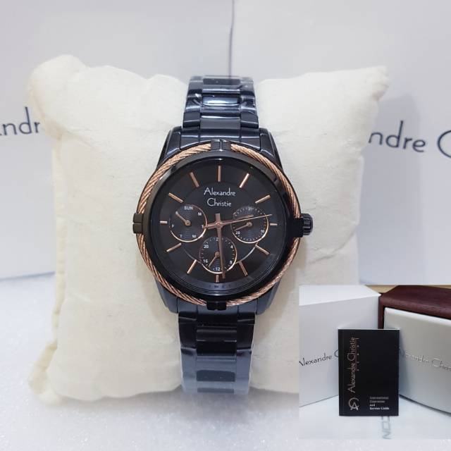 ALEXANDRE CHRISTIE AC 2843 BLACK RING ROSEGOLD JAM TANGAN WANITA ORIGINAL