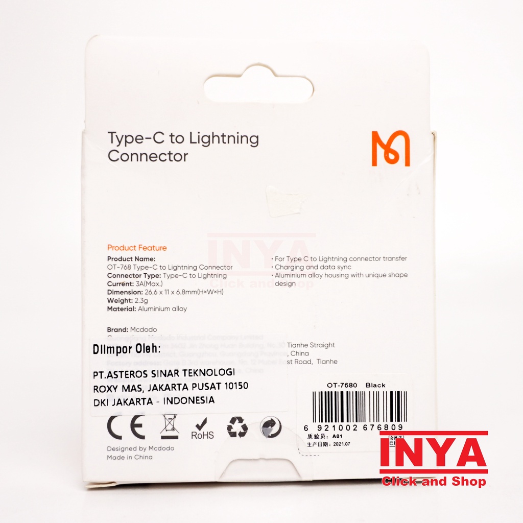 MCDODO OT-7680 OTG ADAPTER Type C to Lightning - Connector - Konverter iPhone