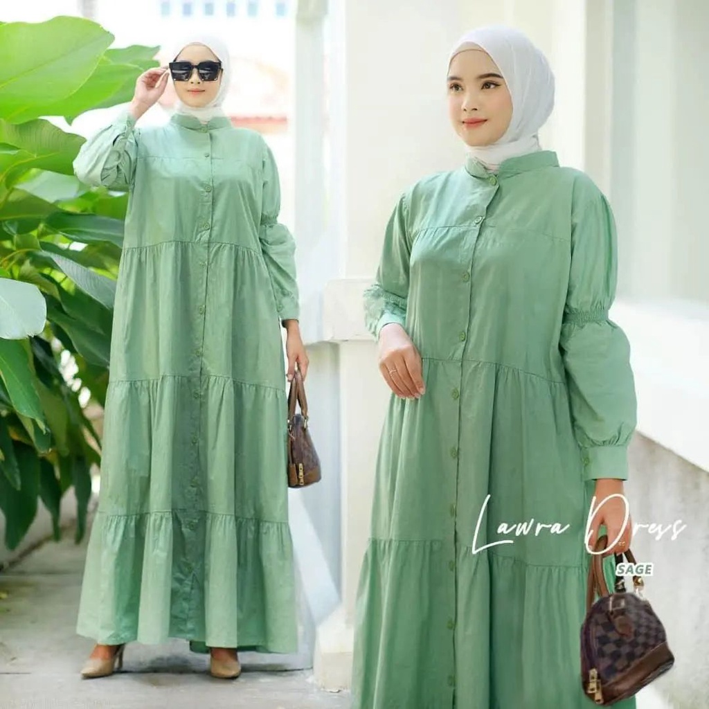 Laura Dress / Long Dress Wanita Terbaru 2022 / Dress Muslim Katun Rayon Polos Terlaris / GOM